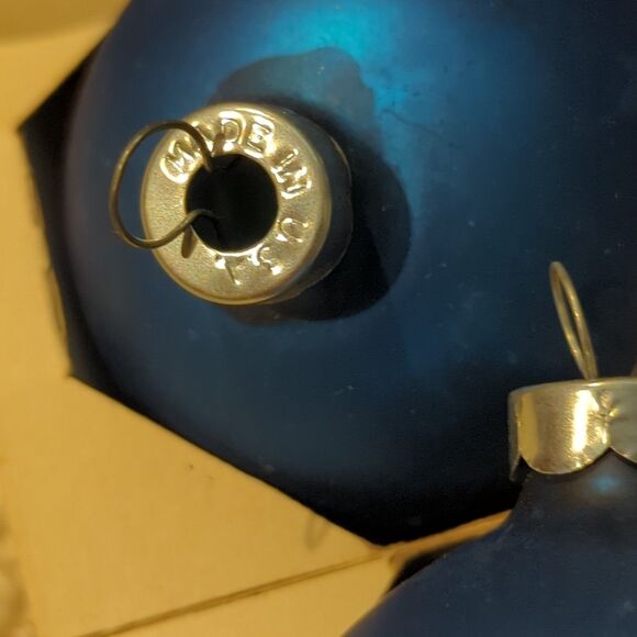 Vintage Coby Glass Christmas Ornaments Blue Bulbs Lot of 6 Box Retro - Picture 6 of 6